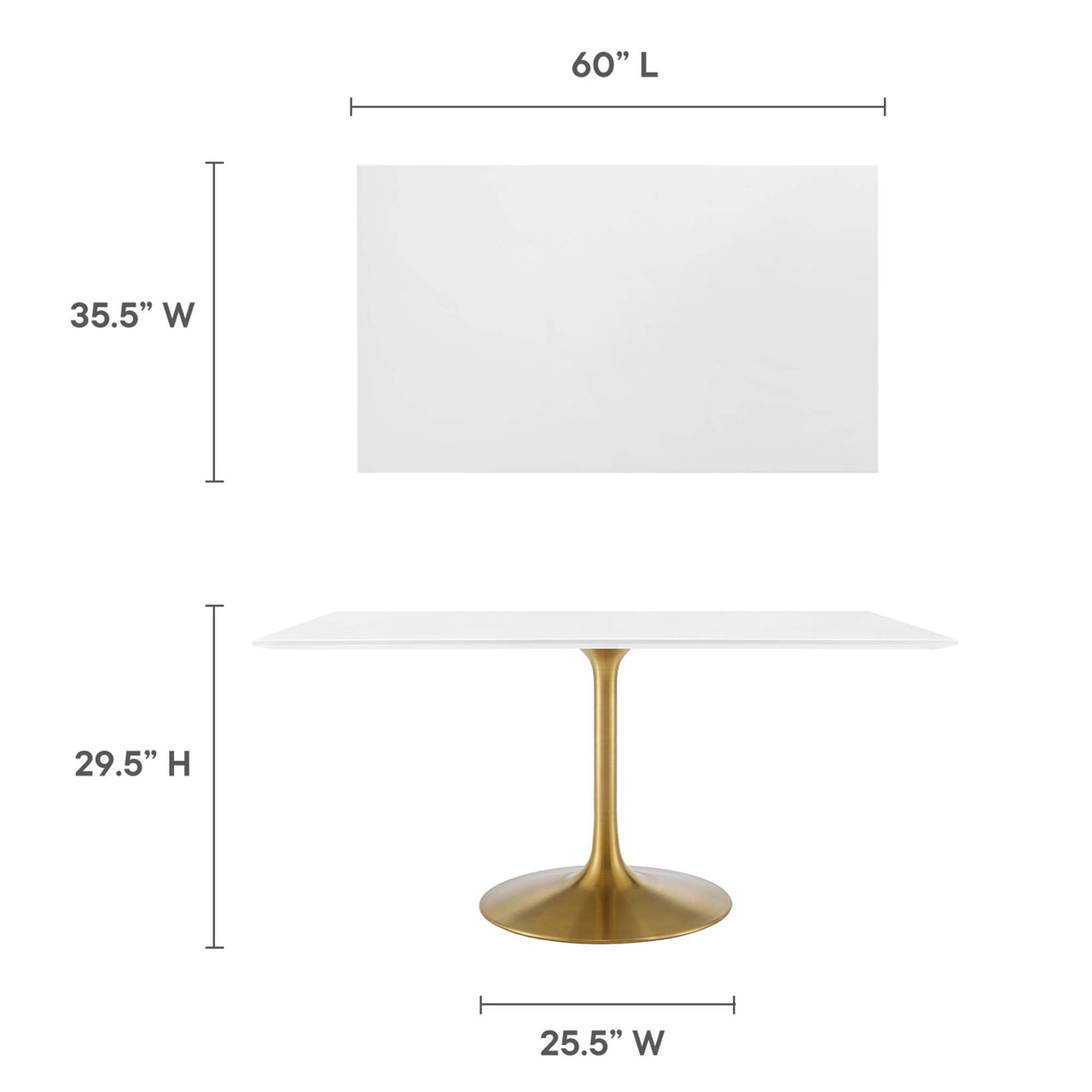 Ensemble Rectangular Wood Dining Table, Medium, Gold & White