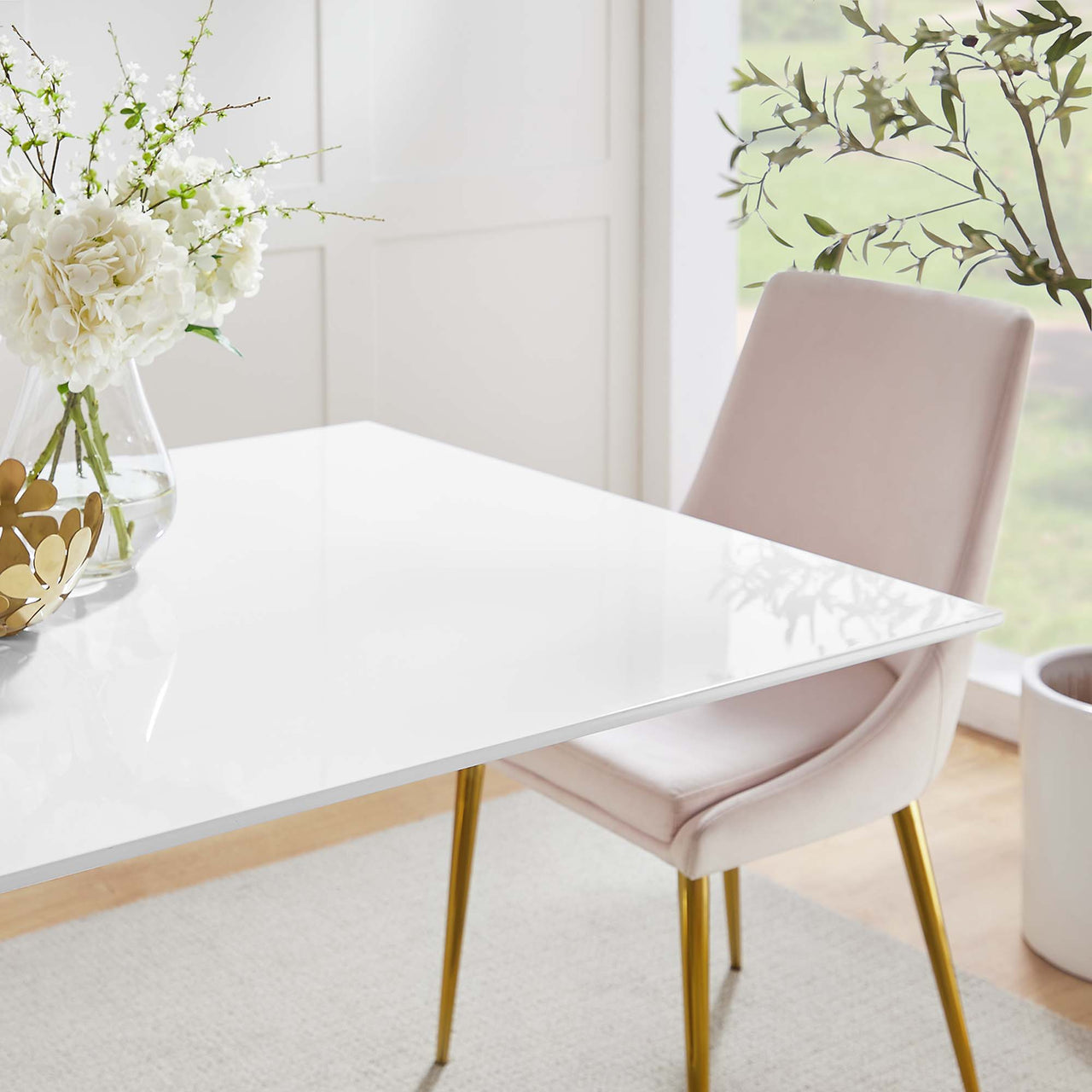 Ensemble Rectangular Wood Dining Table, Medium, Gold & White