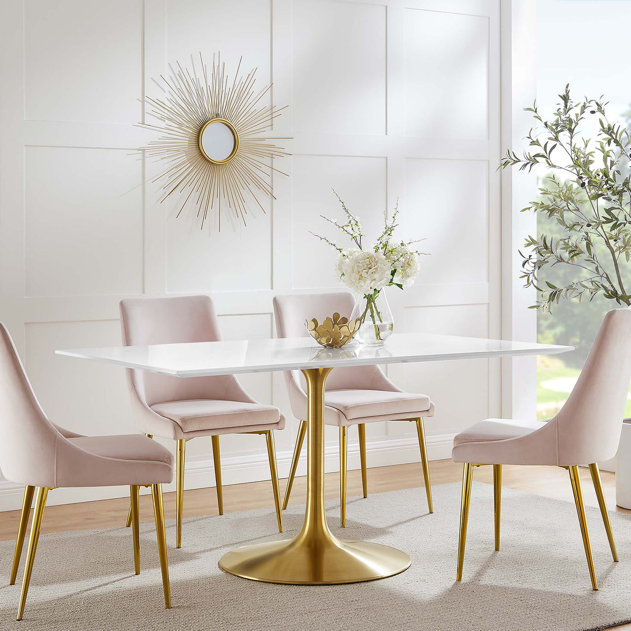 Ensemble Rectangular Wood Dining Table, Medium, Gold & White