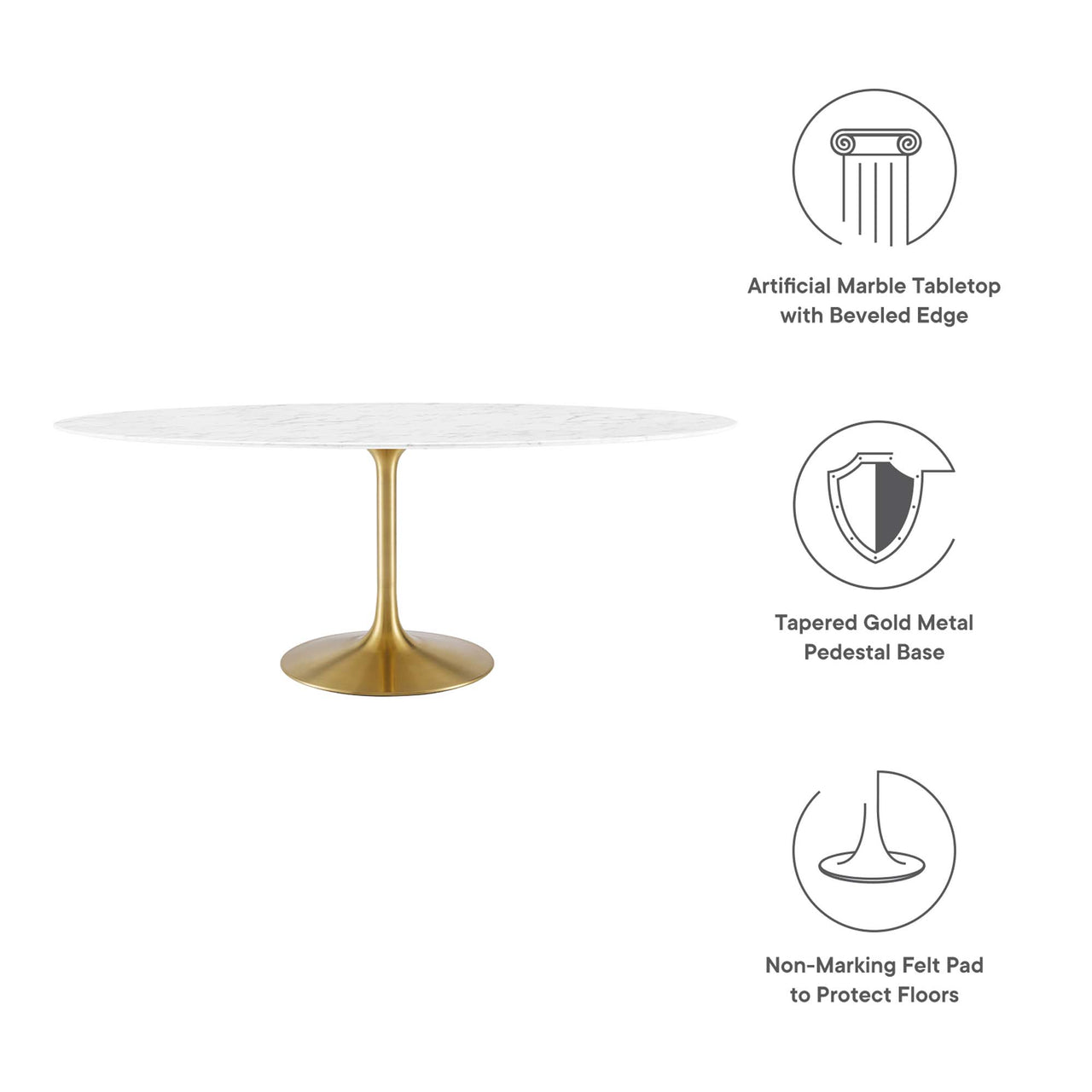 Ensemble Oval Faux Marble Dining Table, Extra Large, Gold & White