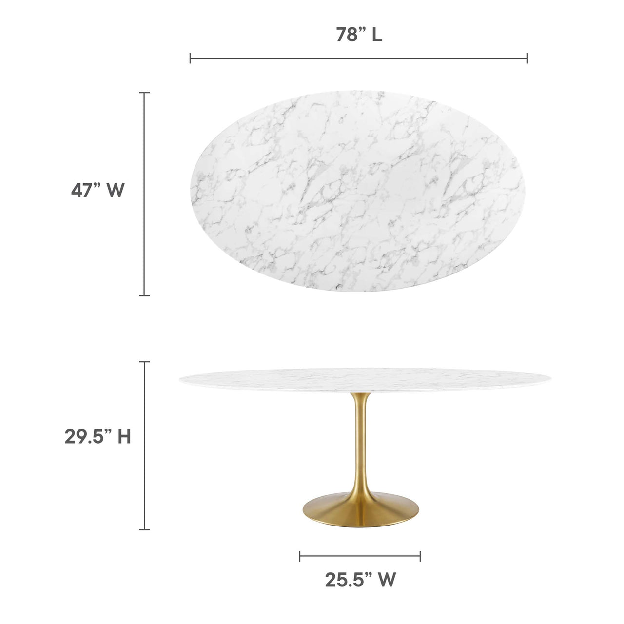 Ensemble Oval Faux Marble Dining Table, Extra Large, Gold & White