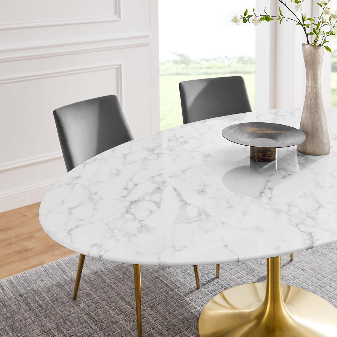 Ensemble Oval Faux Marble Dining Table, Extra Large, Gold & White
