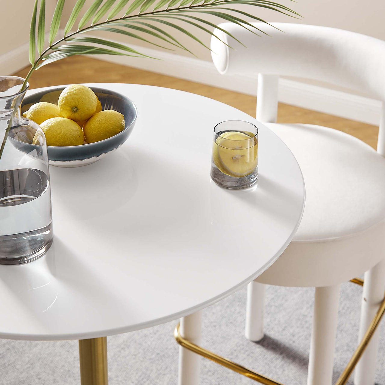 Ensemble Round Bar Table, Gold & White