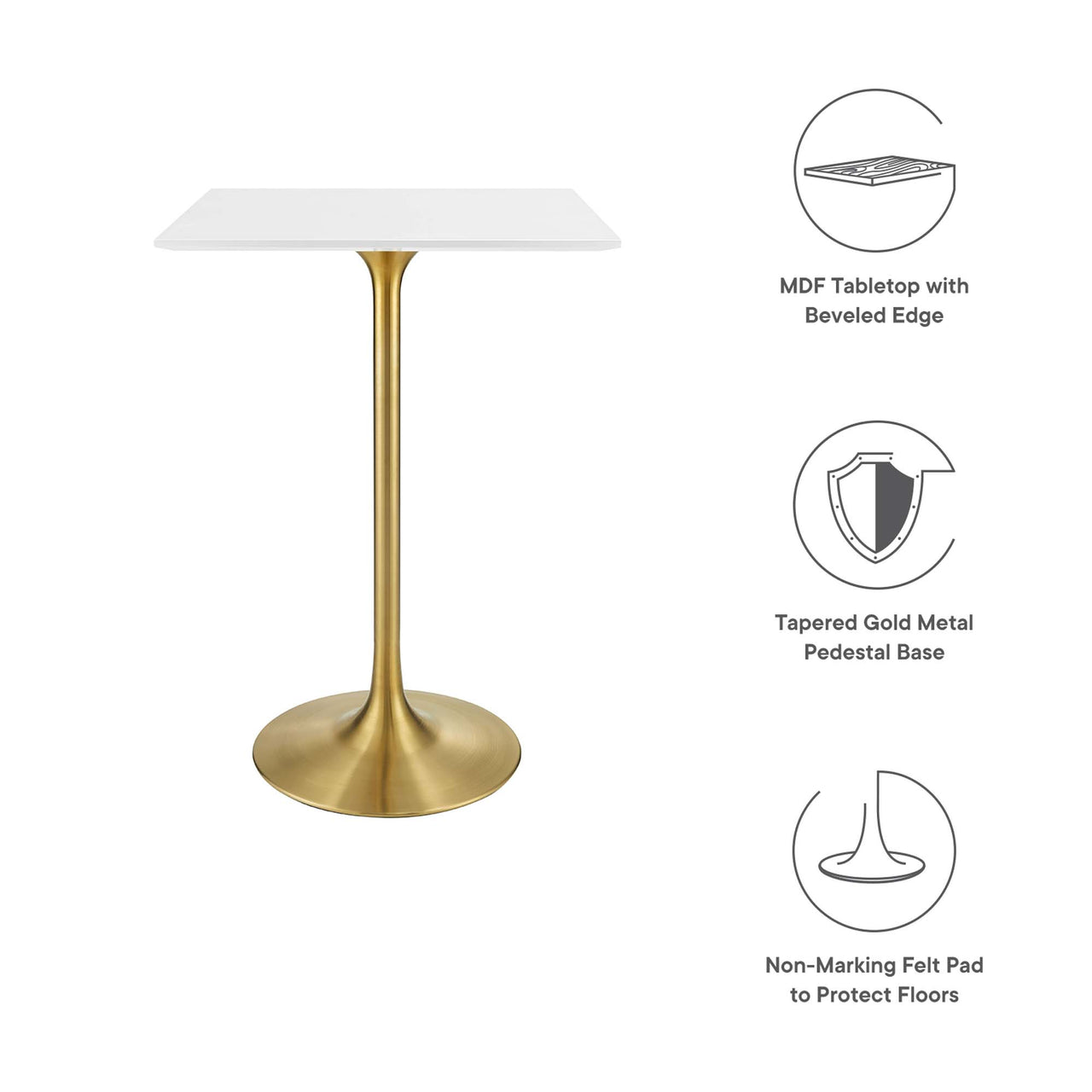 Ensemble Square Bar Table, Gold & White
