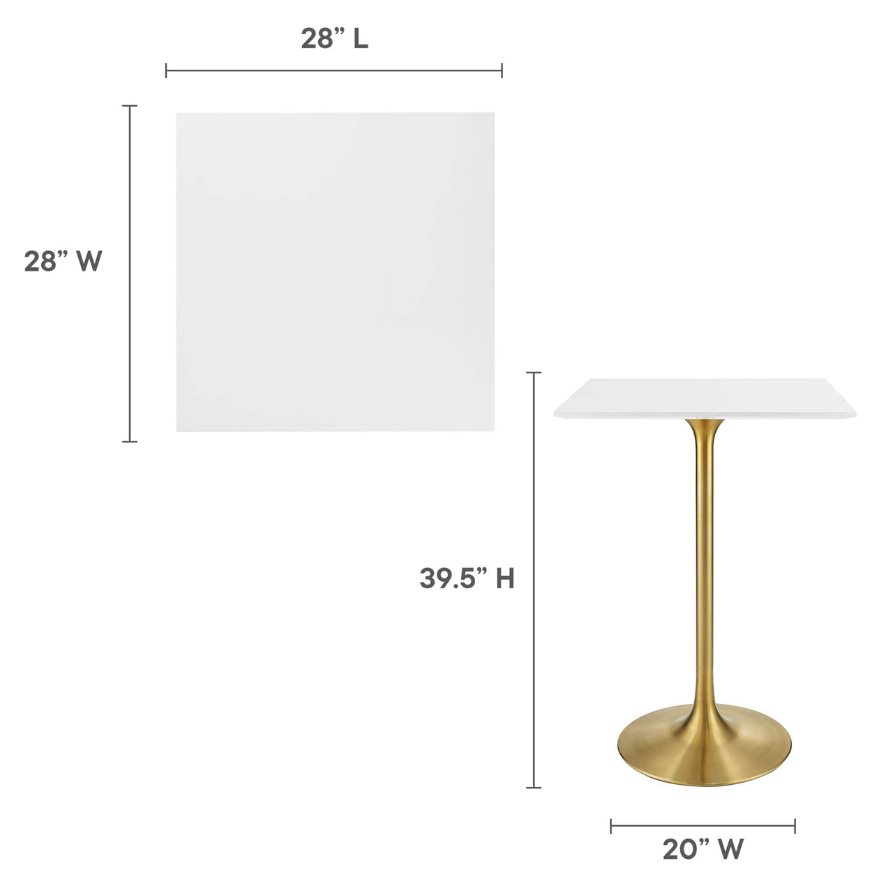 Ensemble Square Bar Table, Gold & White