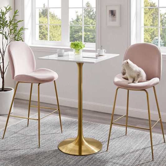 Ensemble Square Bar Table, Gold & White