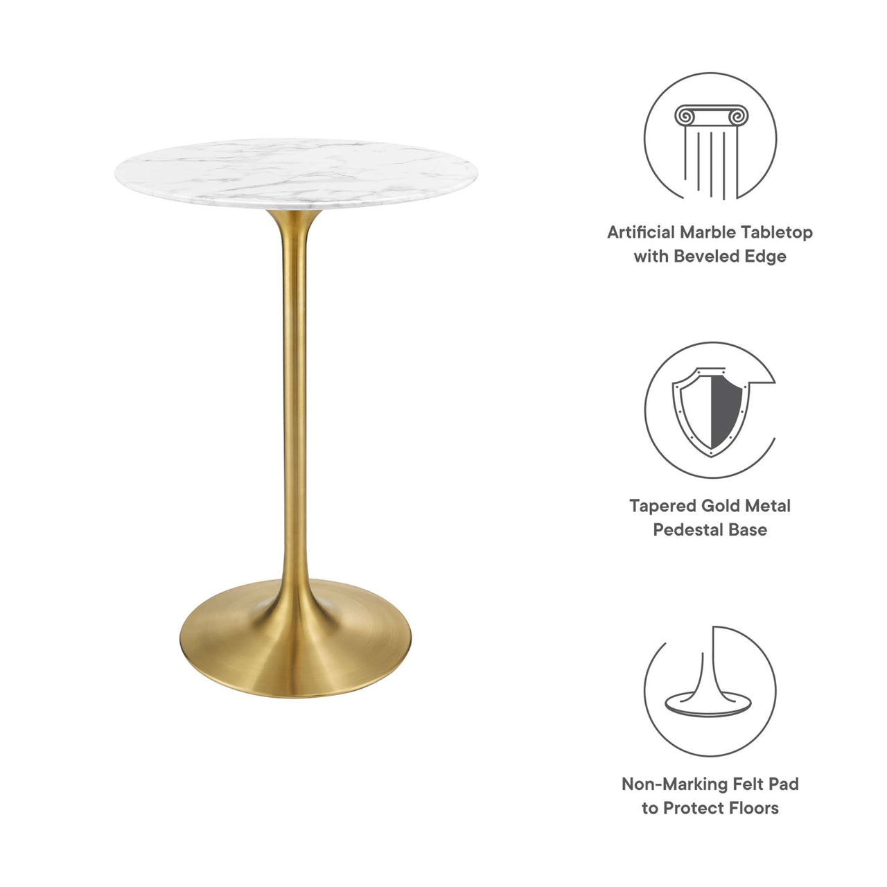 Ensemble Round Faux Marble Bar Table, Gold & White