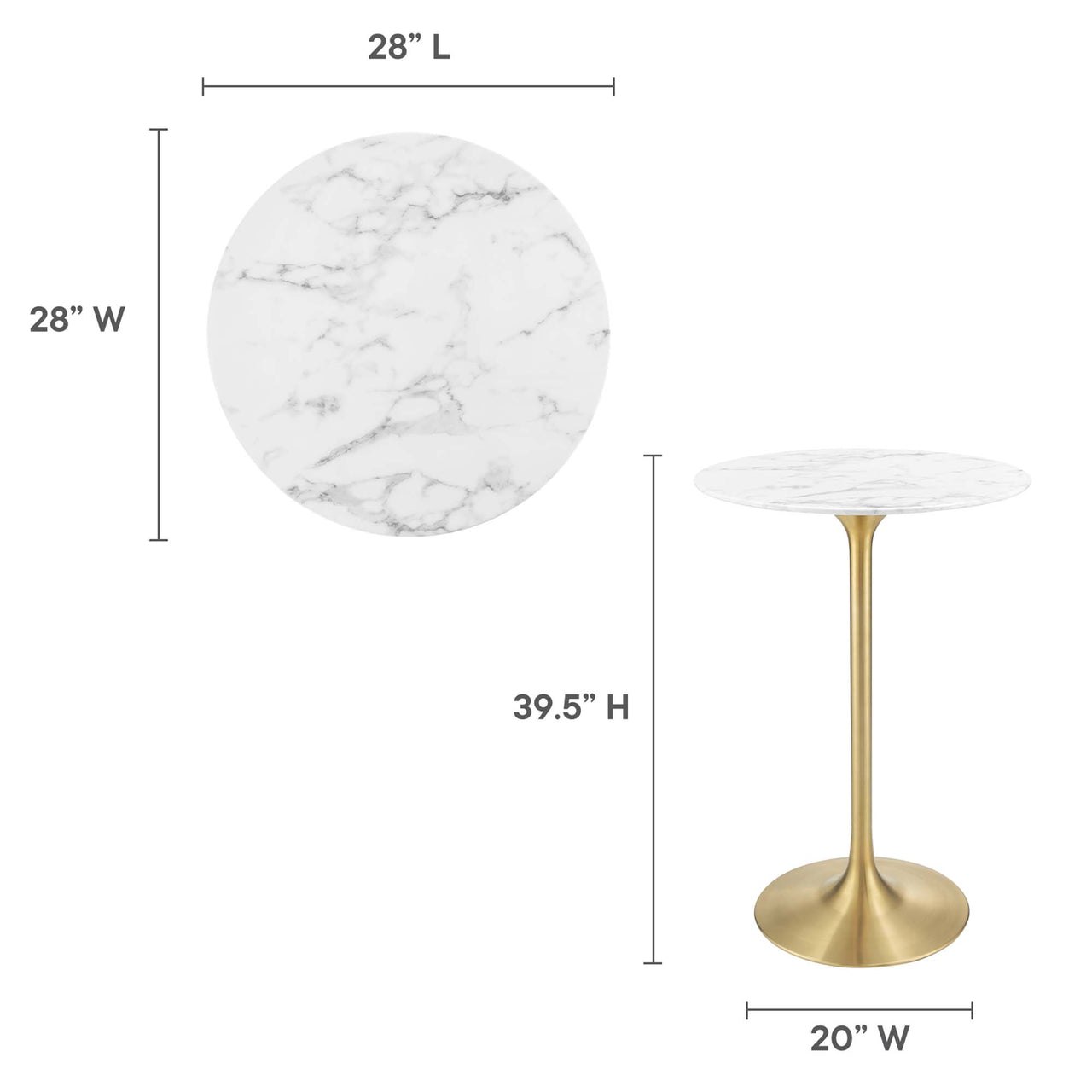 Ensemble Round Faux Marble Bar Table, Gold & White