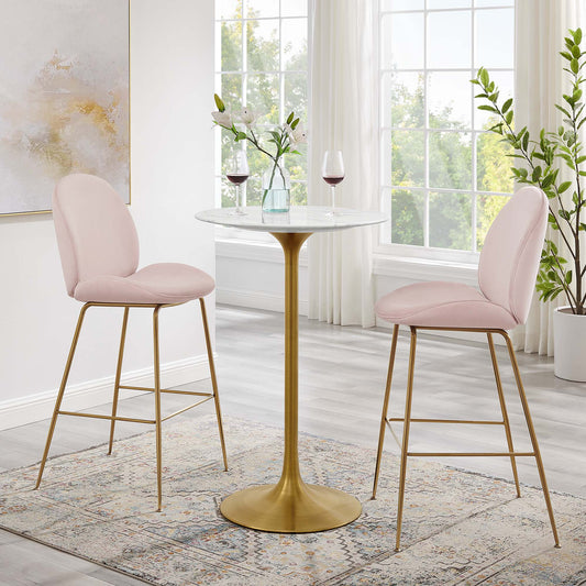 Ensemble Round Faux Marble Bar Table, Gold & White