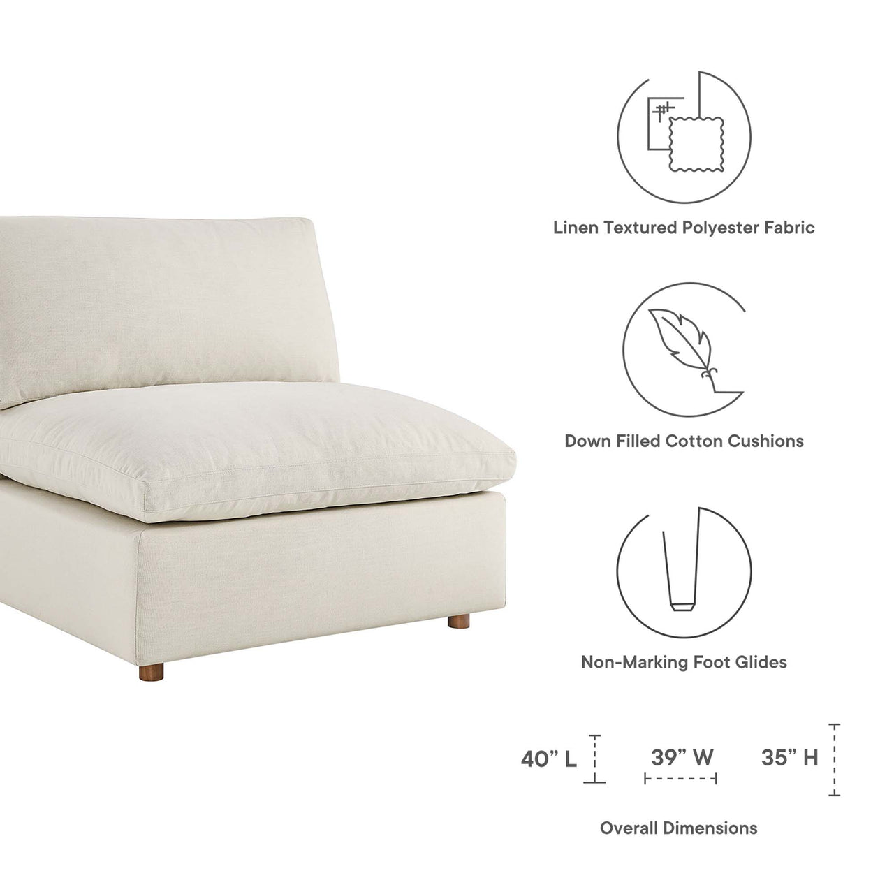 Angelic Cloudblend Armless Chair | Modular Sectional Component, Light Beige