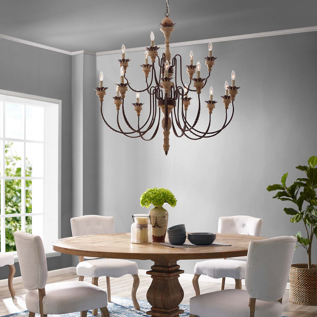 Thorenne Chandelier, Natural Wood