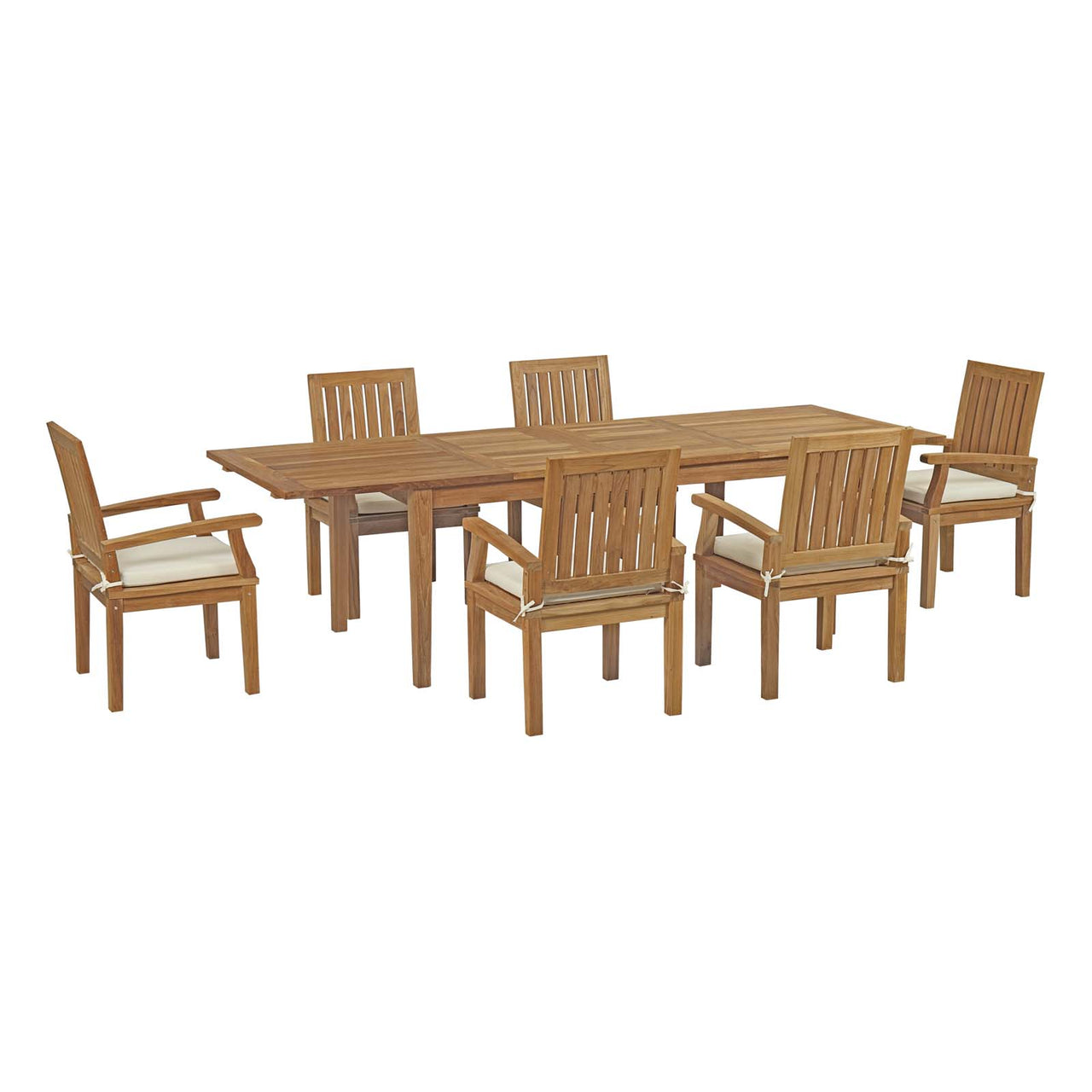 Shorehaven 7-Piece Alfresco Teak Dining Set, Natural Wood & White
