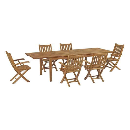Shorehaven 7-Piece Alfresco Teak Dining Set, Natural Wood