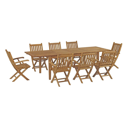Shorehaven 9-Piece Alfresco Teak Dining Set, Natural Wood