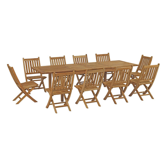 Shorehaven 11-Piece Alfresco Teak Dining Set, Natural Wood