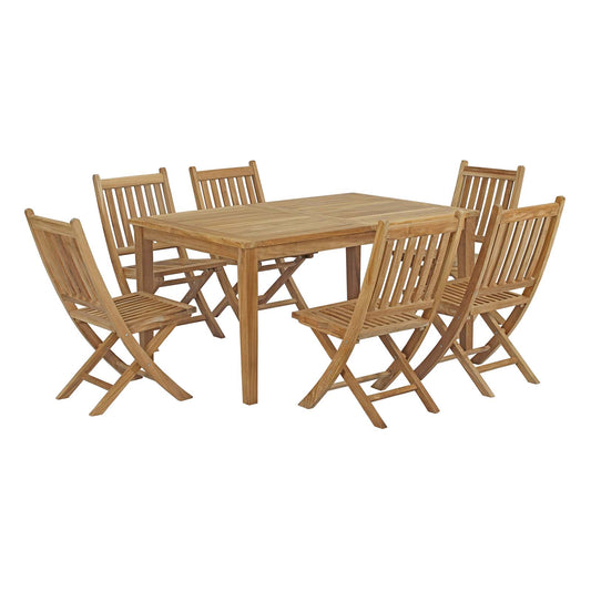 Shorehaven 7-Piece Alfresco Teak Dining Set, Natural Wood