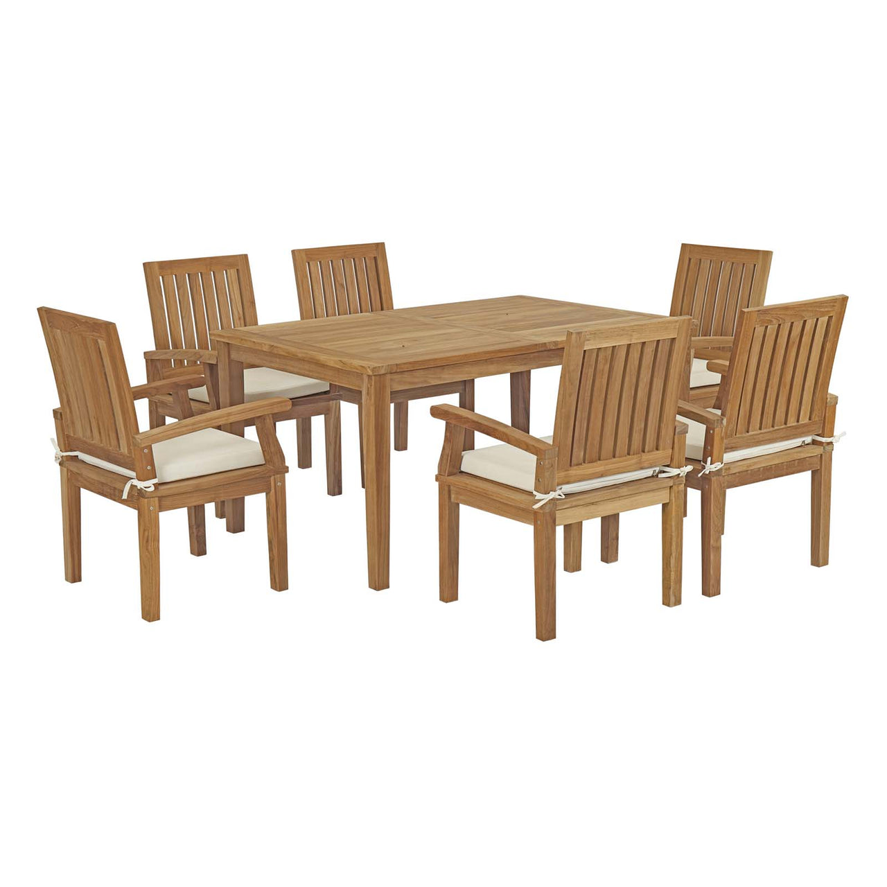 Shorehaven 7-Piece Alfresco Teak Dining Set, Natural Wood & White