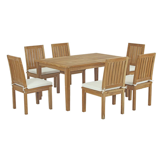 Shorehaven 7-Piece Alfresco Teak Dining Set, Natural Wood & White