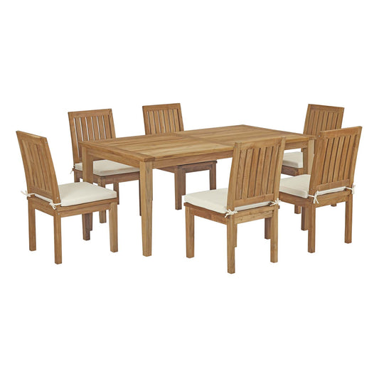 Shorehaven 7-Piece Alfresco Teak Dining Set, Natural Wood & White