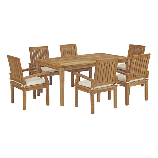 Shorehaven 7-Piece Alfresco Teak Dining Set, Natural Wood & White