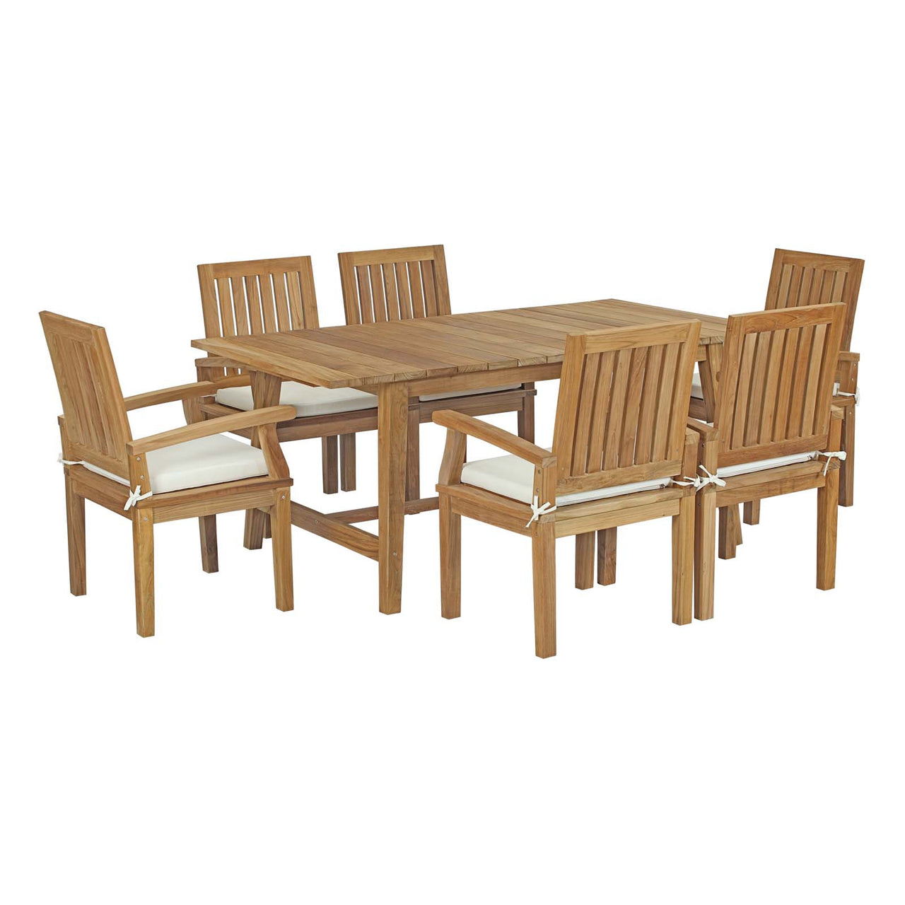 Shorehaven 7-Piece Alfresco Teak Dining Set, Natural Wood & White