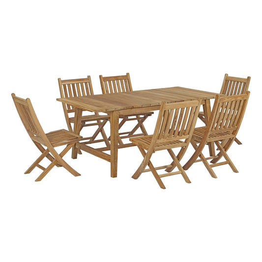 Shorehaven 7-Piece Alfresco Teak Dining Set, Natural Wood
