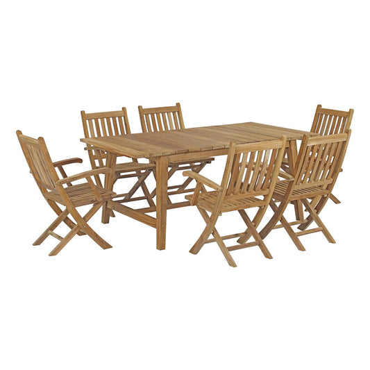Shorehaven 7-Piece Alfresco Teak Dining Set, Natural Wood