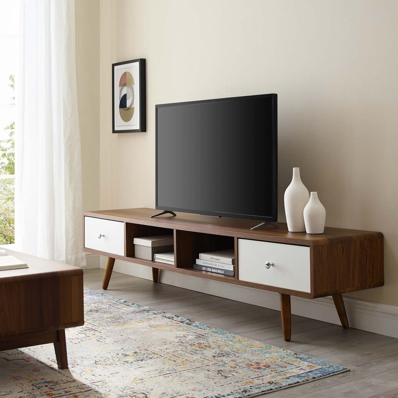 Erisen TV Stand, Large, Walnut & White