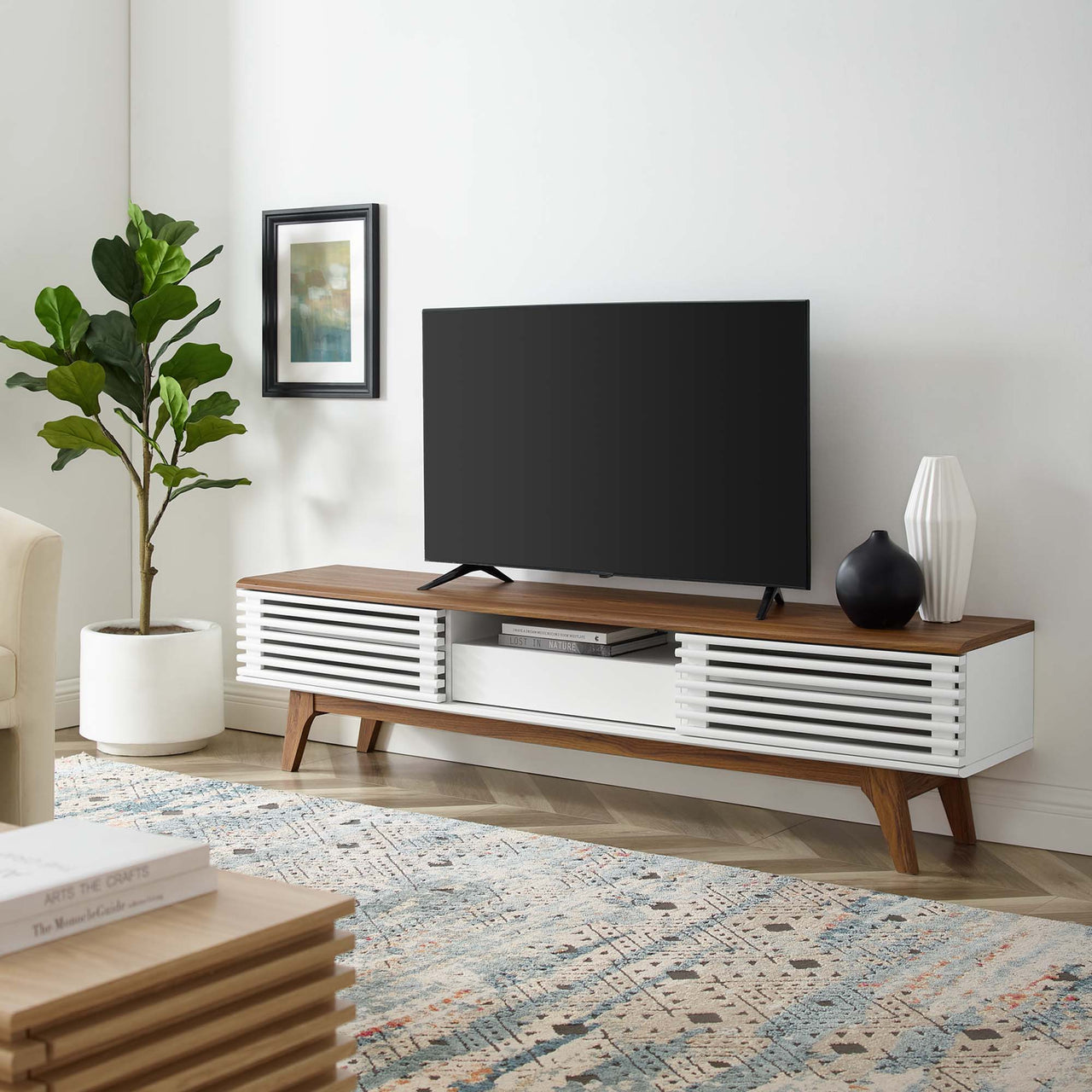 Ventra TV Stand, Large, Walnut & White