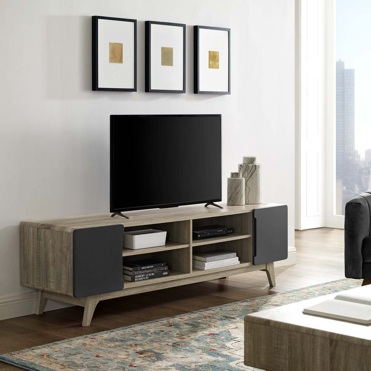 Medusa TV Stand, Large, Natural Wood & Gray