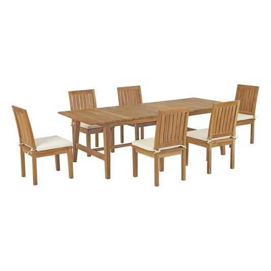 Shorehaven 7-Piece Alfresco Teak Dining Set, Natural Wood & White