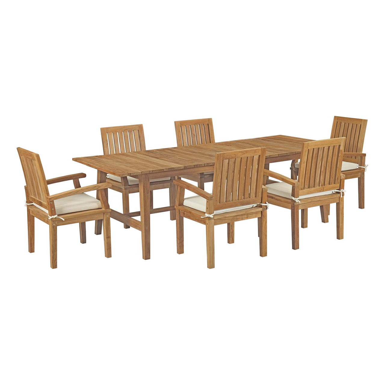 Shorehaven 7-Piece Alfresco Teak Dining Set, Natural Wood & White