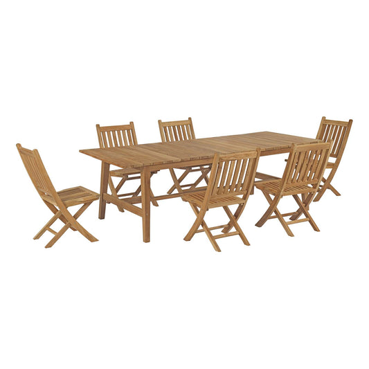 Shorehaven 7-Piece Alfresco Teak Dining Set, Natural Wood