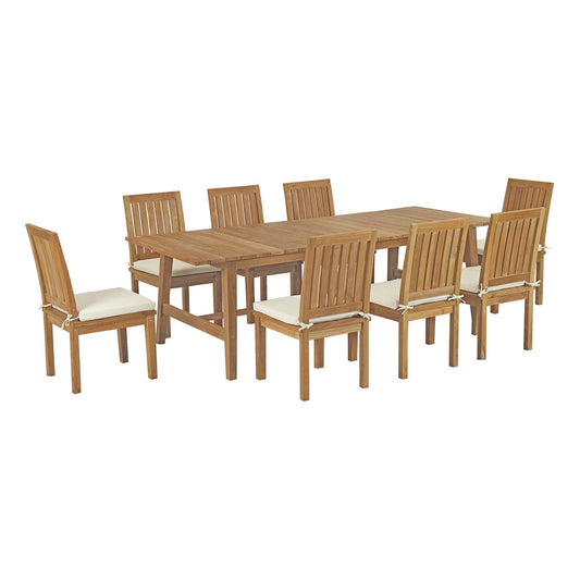 Shorehaven 9-Piece Alfresco Teak Dining Set, Natural Wood & White