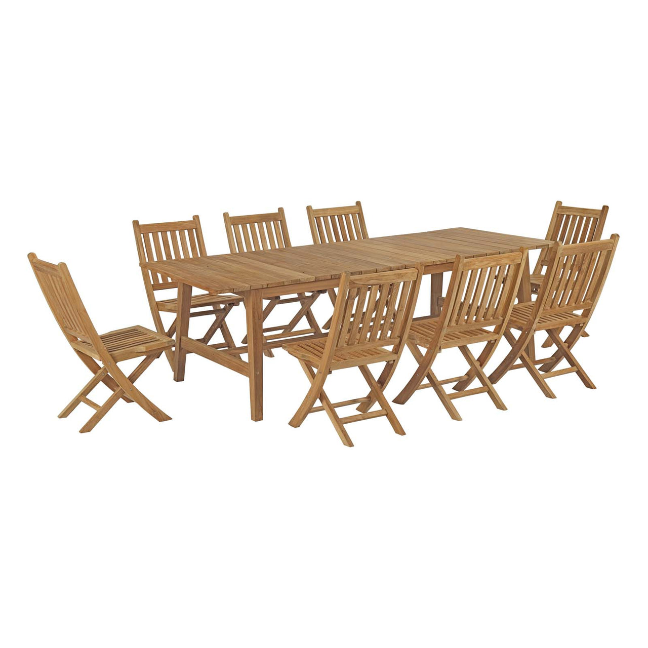Shorehaven 9-Piece Alfresco Teak Dining Set, Natural Wood