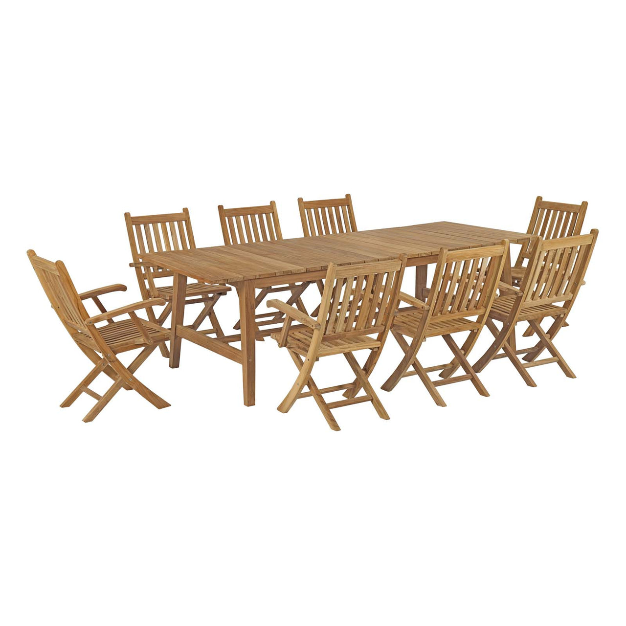 Shorehaven 9-Piece Alfresco Teak Dining Set, Natural Wood