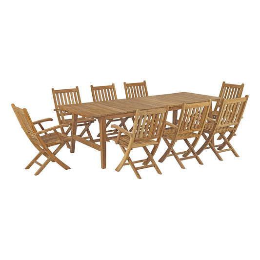 Shorehaven 9-Piece Alfresco Teak Dining Set, Natural Wood