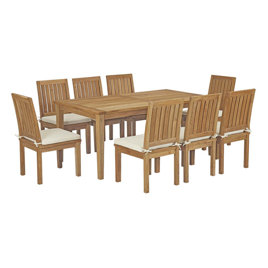 Shorehaven 9-Piece Alfresco Teak Dining Set, Natural Wood & White