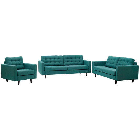 Dynasty Sofa, Loveseat and Armchair Set of 3, Teal
