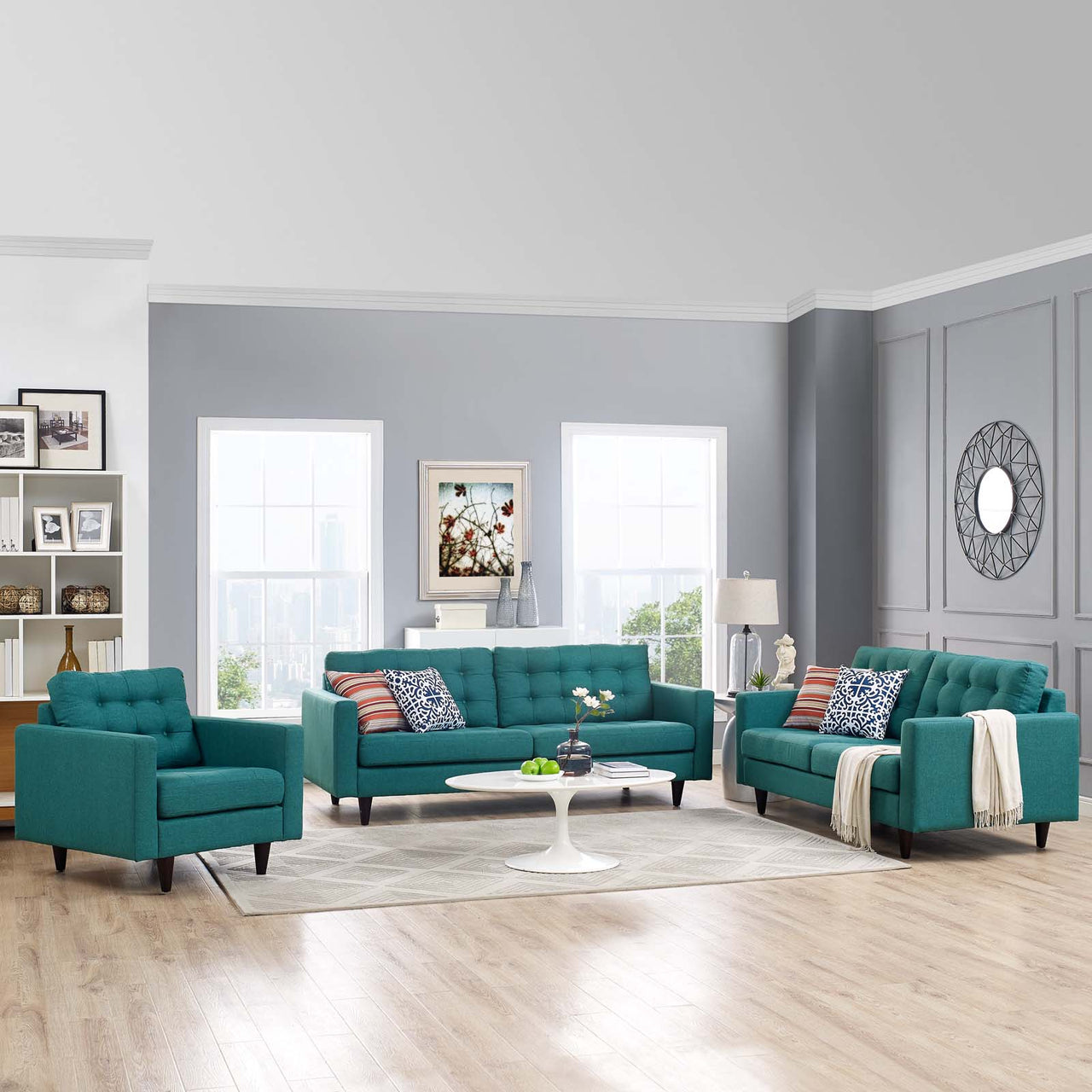 Dynasty Sofa, Loveseat and Armchair Set of 3, Teal