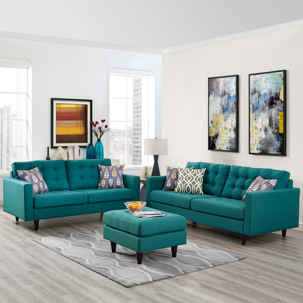Dynasty Sofa & Loveseat Set, Teal