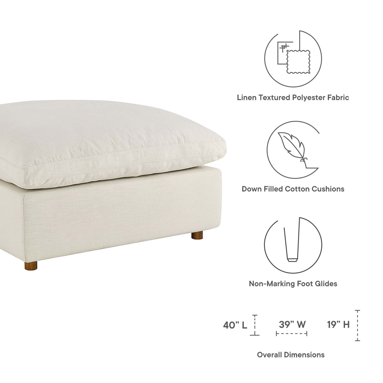 Angelic Cloudblend Ottoman | Modular Sectional Component, Light Beige