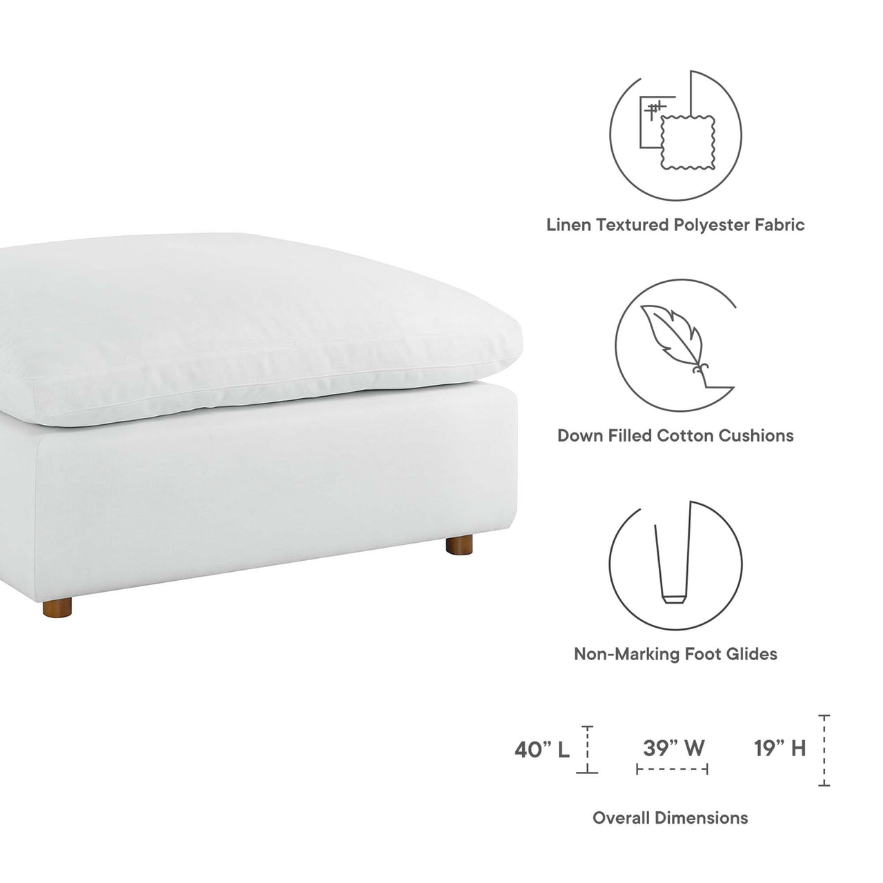 Angelic Cloudblend Ottoman | Modular Sectional Component, Pure White