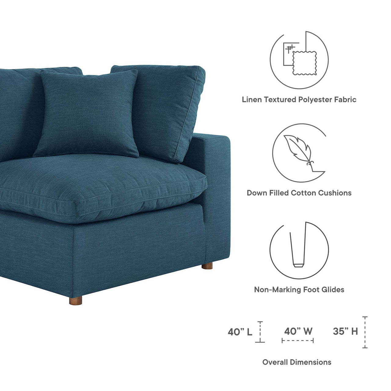 Angelic Cloudblend Corner Chair | Modular Sectional Component, Azure
