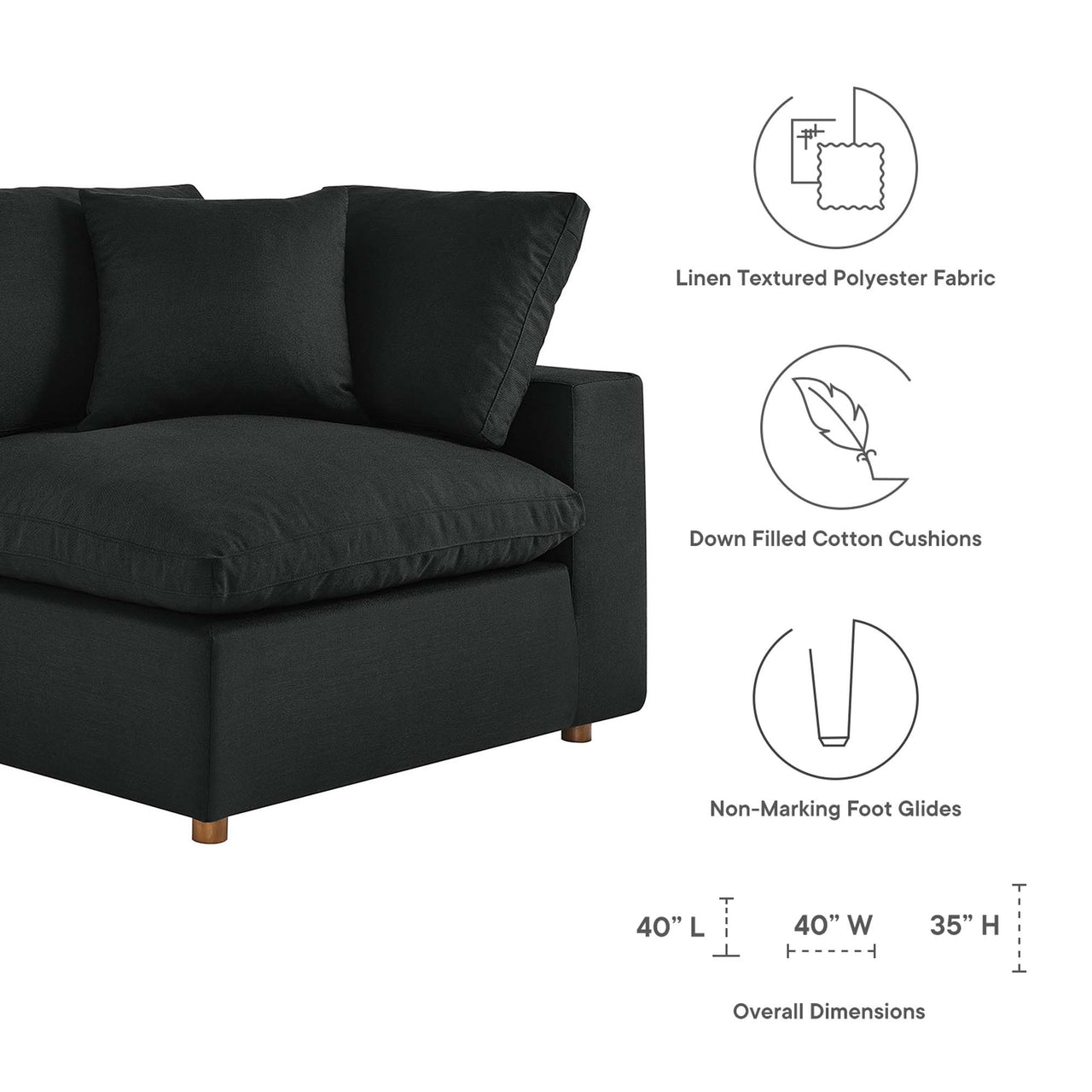 Angelic Cloudblend Corner Chair | Modular Sectional Component, Black
