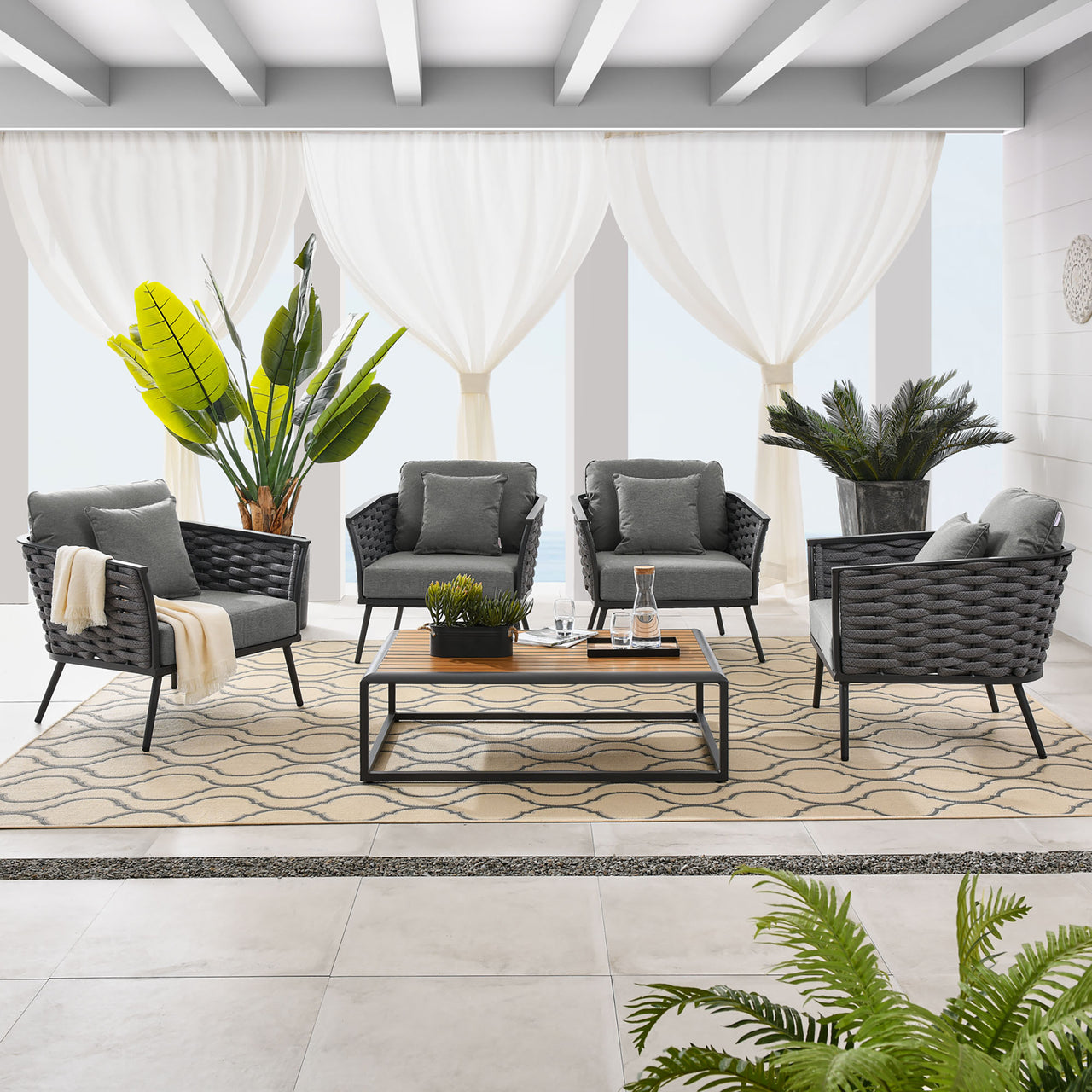 Stellan 5-Piece Alfresco Conversation Set, Gray & Charcoal