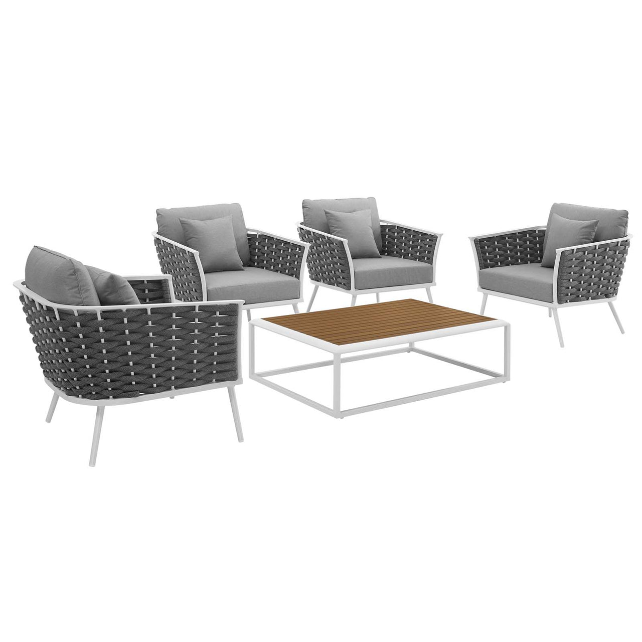 Stellan 5-Piece Alfresco Conversation Set, White & Gray