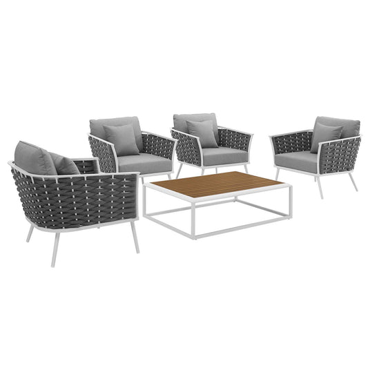 Stellan 5-Piece Alfresco Conversation Set, White & Gray