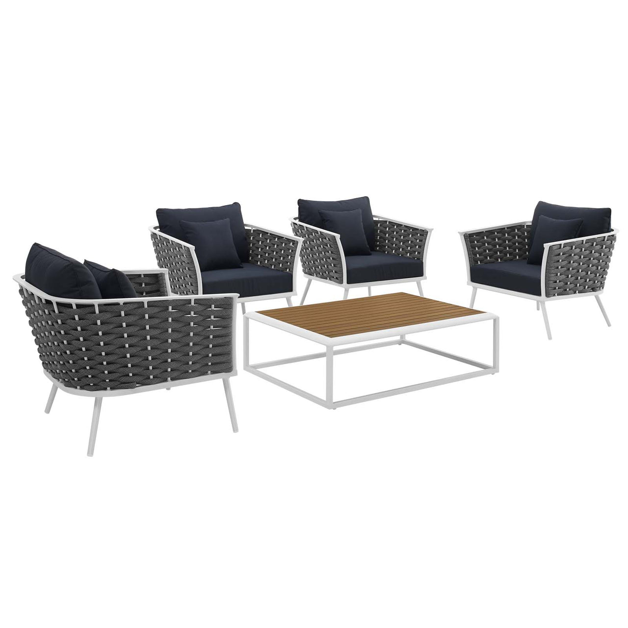 Stellan 5-Piece Alfresco Conversation Set, White & Navy