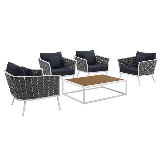 Stellan 5-Piece Alfresco Conversation Set, White & Navy